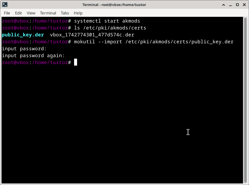 Mokutil Key Import